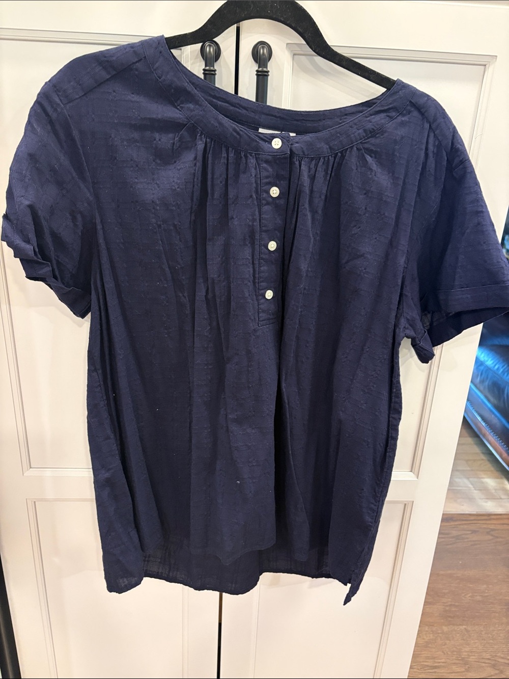 GAP Navy Button-Front Short Sleeve Top
